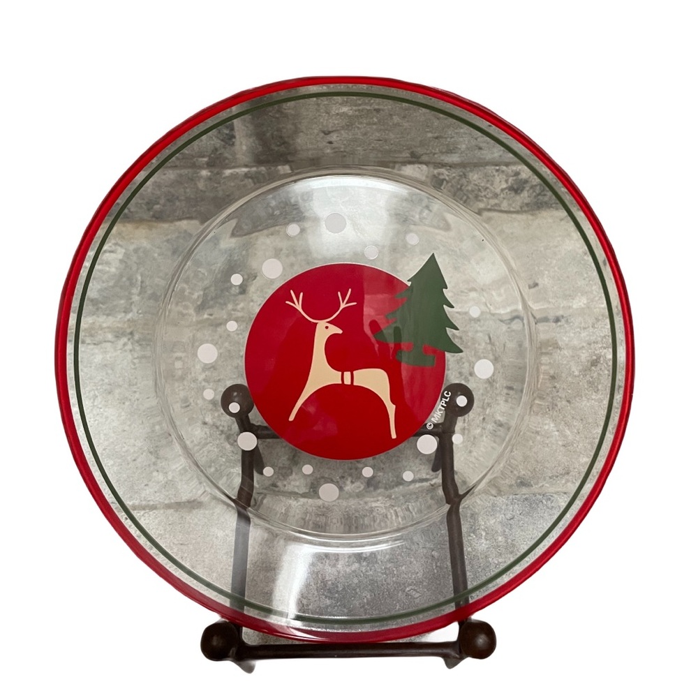 ❤️ MARSHALL FIELD HOLIDAY REINDEER & PINE TREE GLASS PLATES SET OF 4 NEW